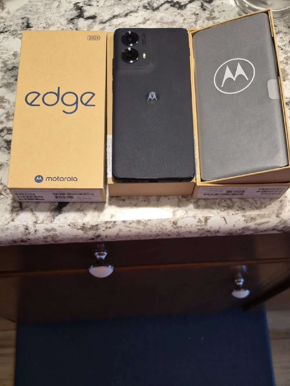 Motorola Edge Smartphone - Black Front, Gold Box Accents